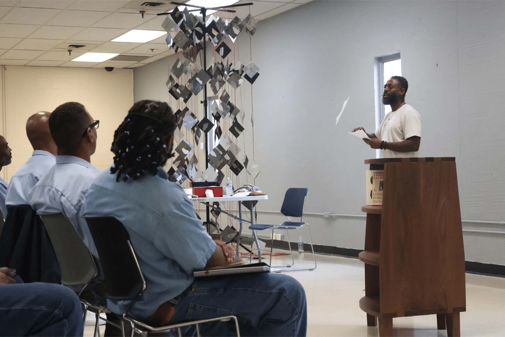 Freedom Reads Founder & CEO Reginald Dwayne Betts performs his one-man show, *FELON: An American Washi Tale*, at Buckingham Correctional Center on March 4, 2024. Freedom Reads Founder & CEO Reginald Dwayne Betts performs his one-man show, FELON: An American Washi Tale, at Buckingham Correctional Center on March 4, 2024.