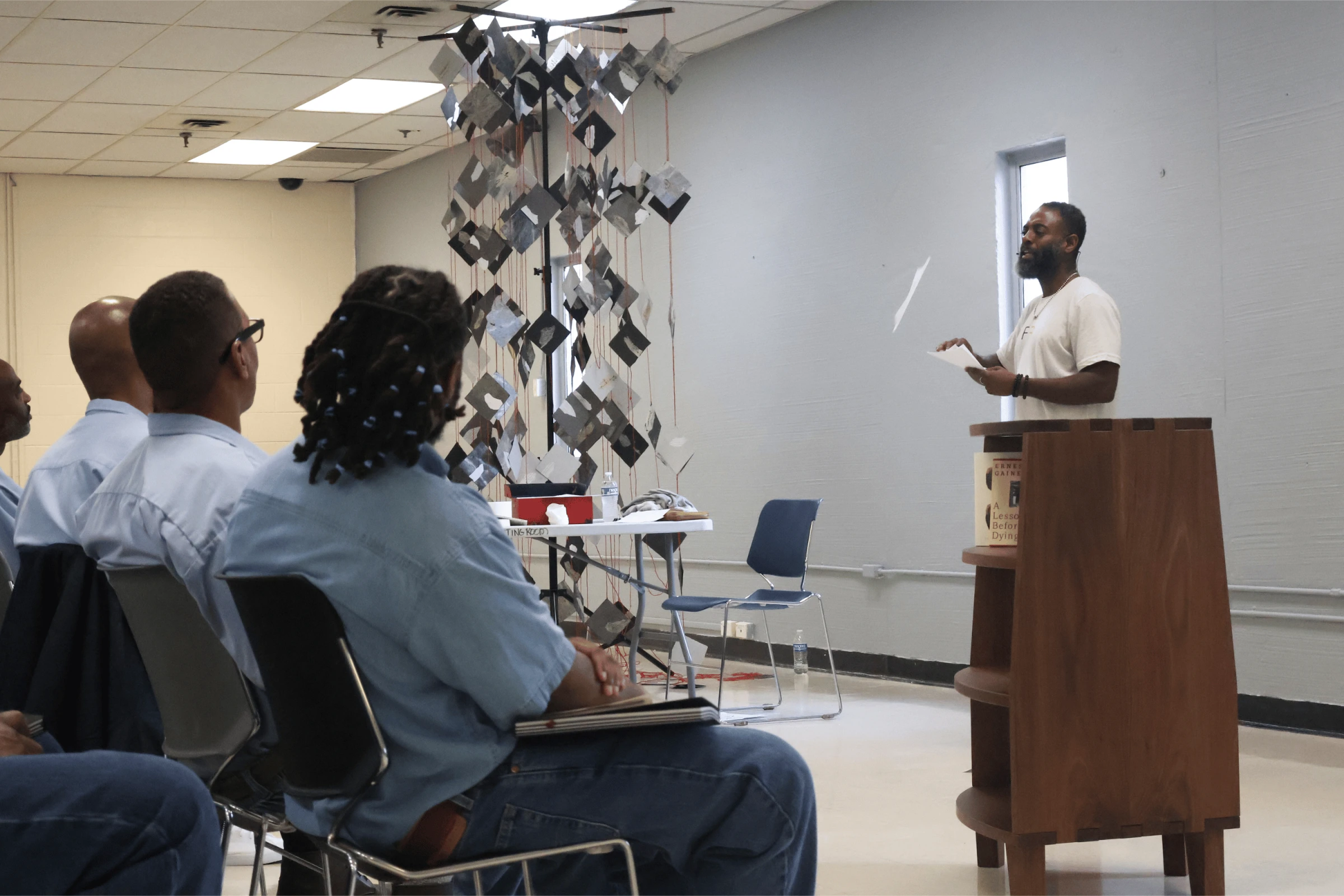 Freedom Reads Founder & CEO Reginald Dwayne Betts performs his one-man show, *FELON: An American Washi Tale*, at Buckingham Correctional Center on March 4, 2024. Freedom Reads Founder & CEO Reginald Dwayne Betts performs his one-man show, FELON: An American Washi Tale, at Buckingham Correctional Center on March 4, 2024.