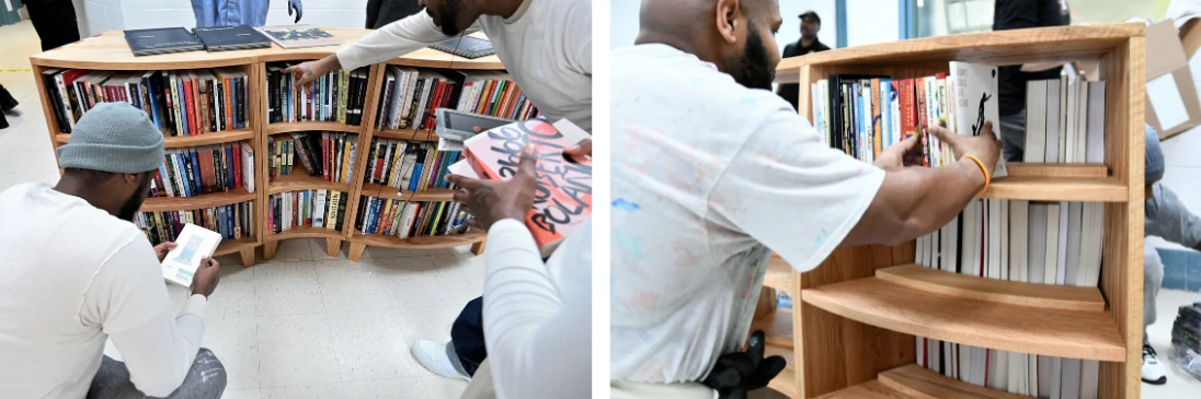 Library patrons at Dorsey Run Correctional Facility help the Freedom Reads team open Freedom Libraries.