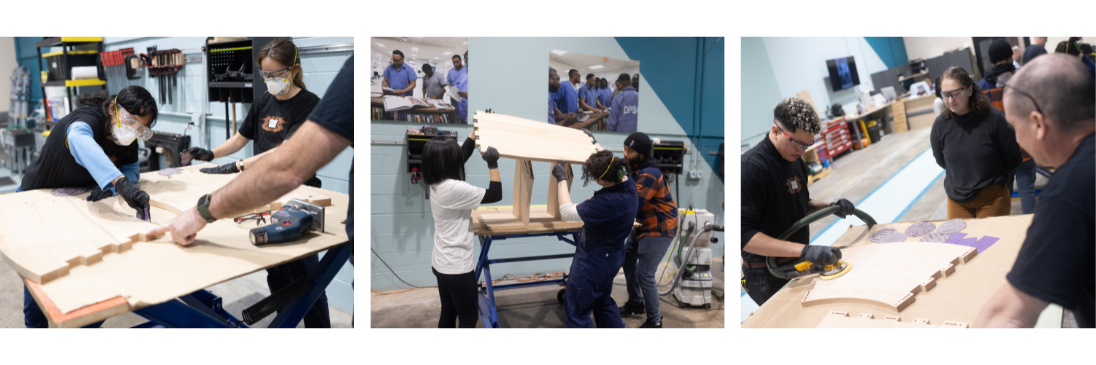 The Freedom Reads team assembled bookcases during a team building exercise this January.