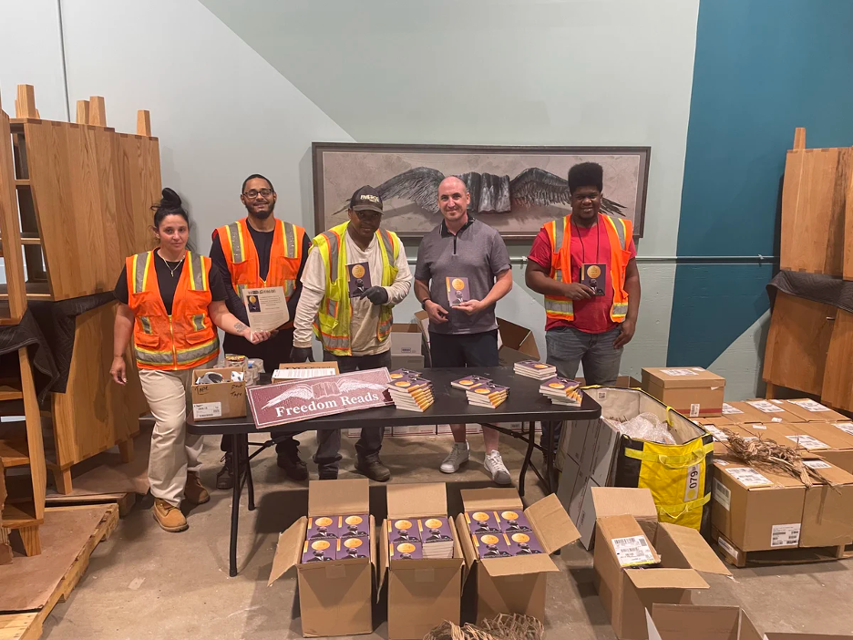 In August, Freedom Reads purchased 1,500 copies of HarperOne’s 60th Anniversary Edition of Dr. Martin Luther King Jr.’s “I have a Dream” speech, and immediately shipped several hundred copies to incarcerated individuals in prisons across the country, just in time for the 60th anniversary of the March on Washington. This photo, shared by Freedom Reads on our social media channels, was selected by Publishers Weekly as its picture of the day on August 31.